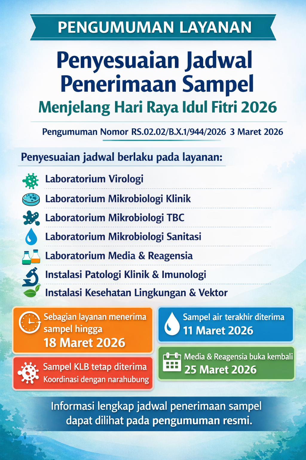 Pengumuman Jadwal Penerimaan Sampel Menjelang Hari Raya Idul Fitri 2026